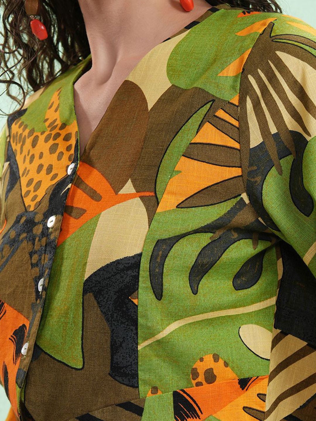 Vishudh Print Flared Sleeve Cotton Crop Top