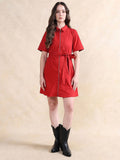RAREISM Women Fit & Flare Mini Solid Cotton Dress