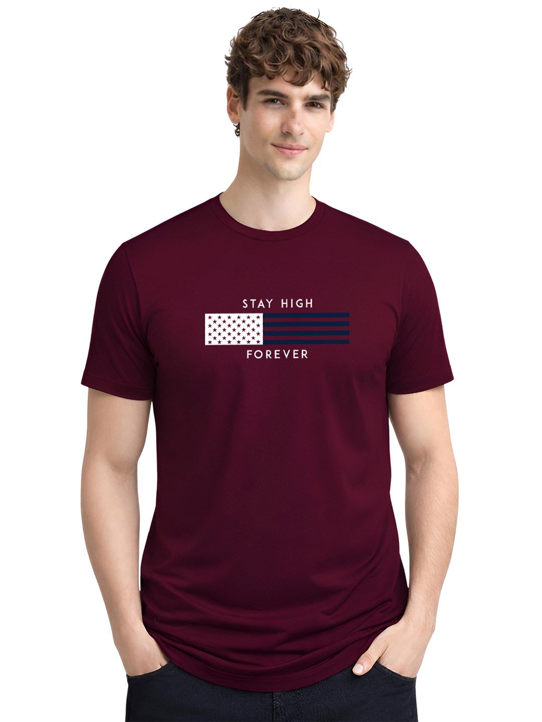 ADRO Typography Printed Round Neck Short Sleeves Regular Fit Pure Cotton T-shirt