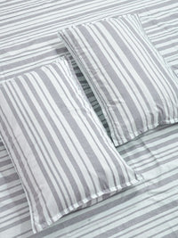 Aura Grey & White Striped 300 TC Double King Bedsheet Set-2.5 m X 2.25 m