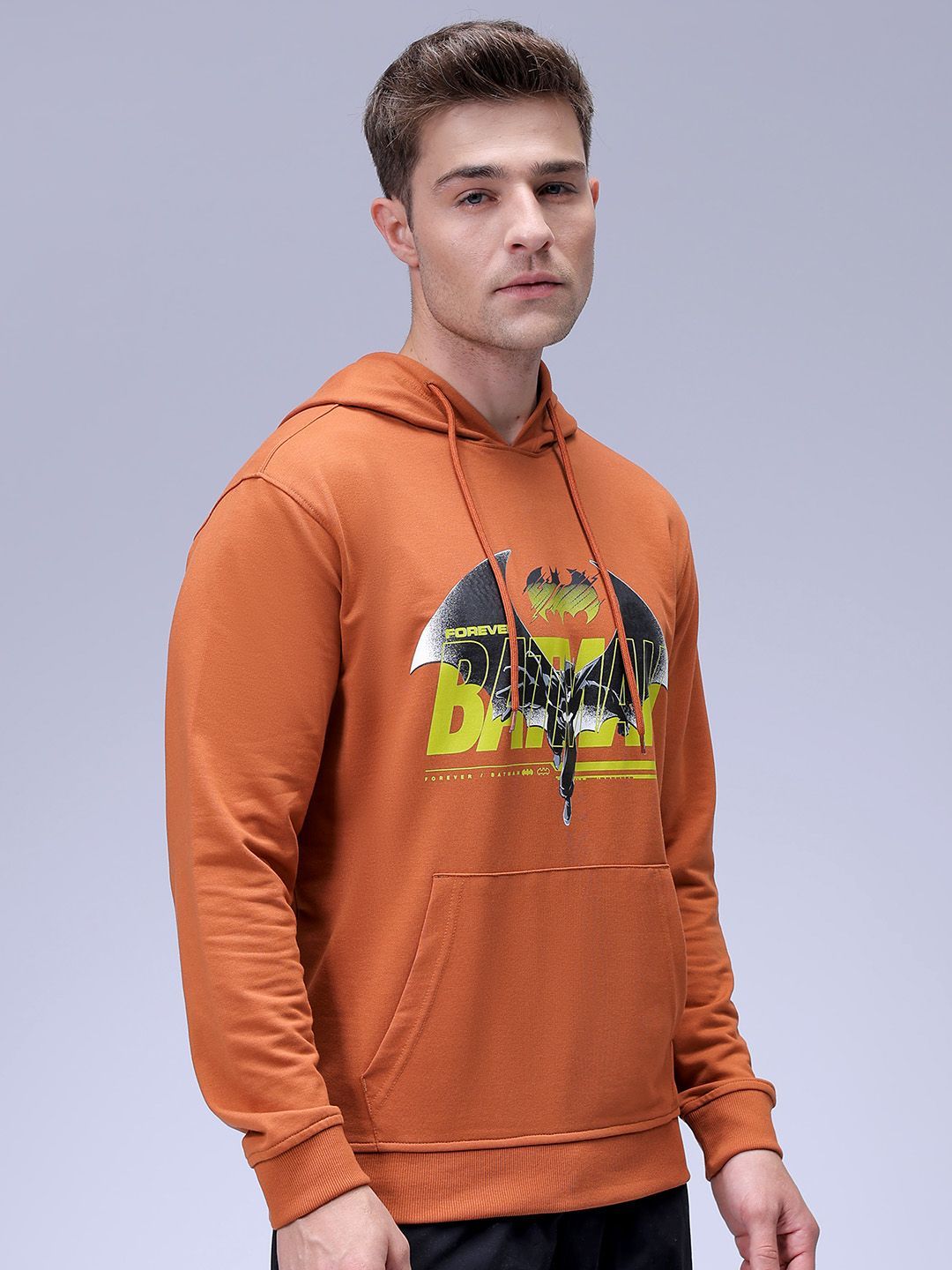 The Indian Garage Co Men Oversized Batman Printed Overhead Hooded Sweatshirt