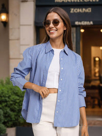 Style Quotient Women Smart Relaxed Fit Vertical Striped Spread Collar Casual Shirt