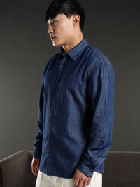 Eszett Graphic Printed Spread Collar Denim Casual Shirt