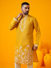 SOJANYA LUXE Floral Embroidered Mandarin Collar Straight Kurta With Trouser
