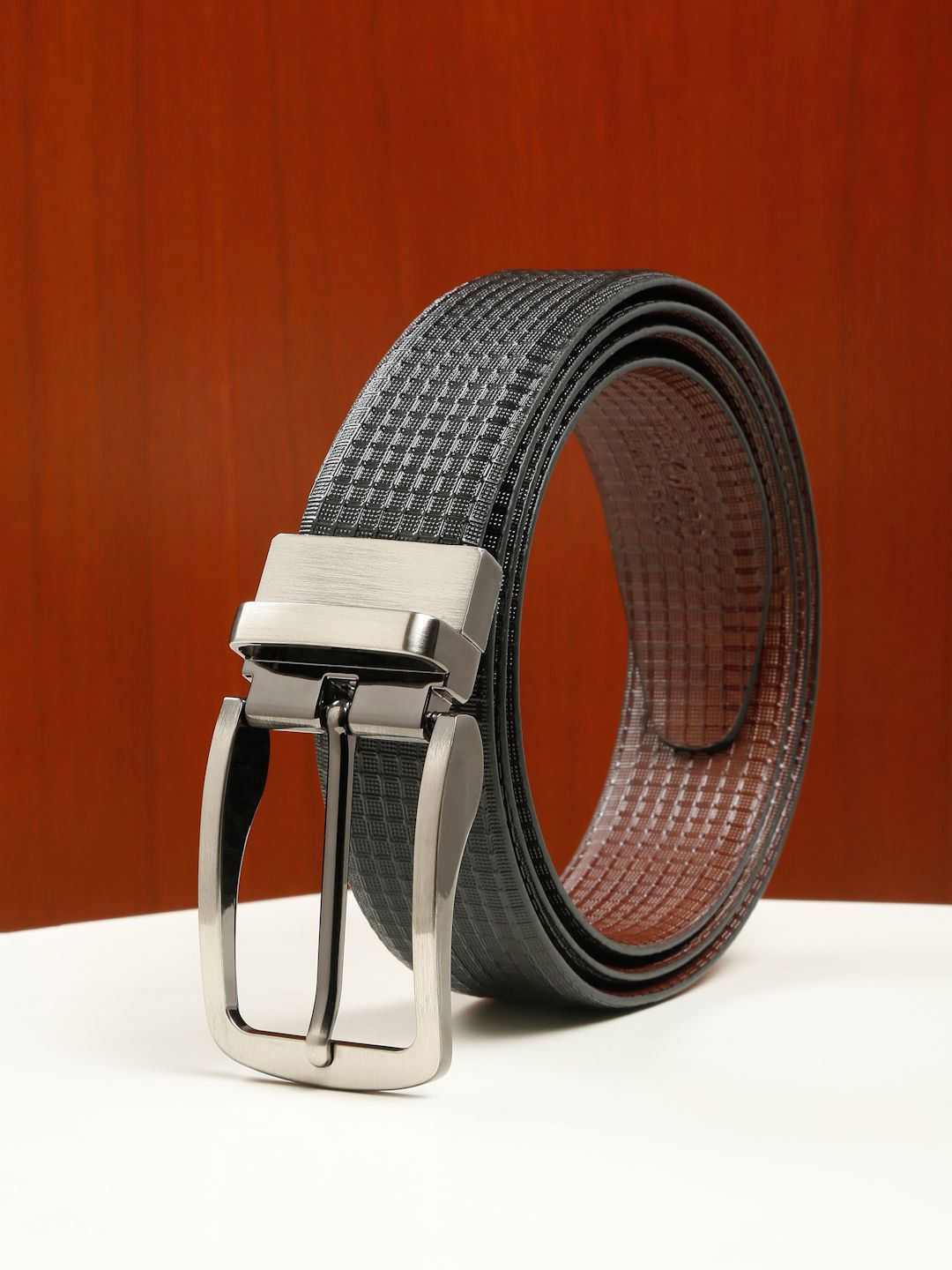 Teakwood Leathers Men Textured Leather Reversible Formal Belt
