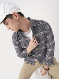 VASTRADO Men Classic Fit Spread Collar Textured Cotton Casual Shirt