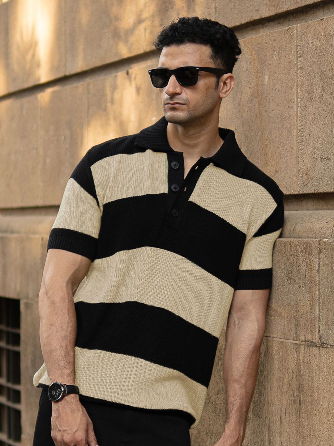 Powerlook Men Colourblocked Polo Collar Pure Cotton Slim Fit T-shirt