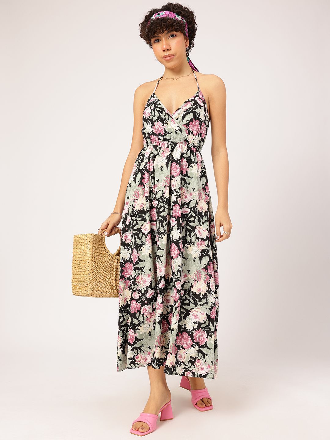 DressBerry Dreamy Drape Halter Neck Floral Maxi Dress