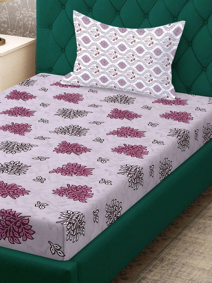 Myntra Elegant Homes Ungu & Lavender Floral 400 TC Cadar Tempat Tidur Single dengan 1 Sarung Bantal