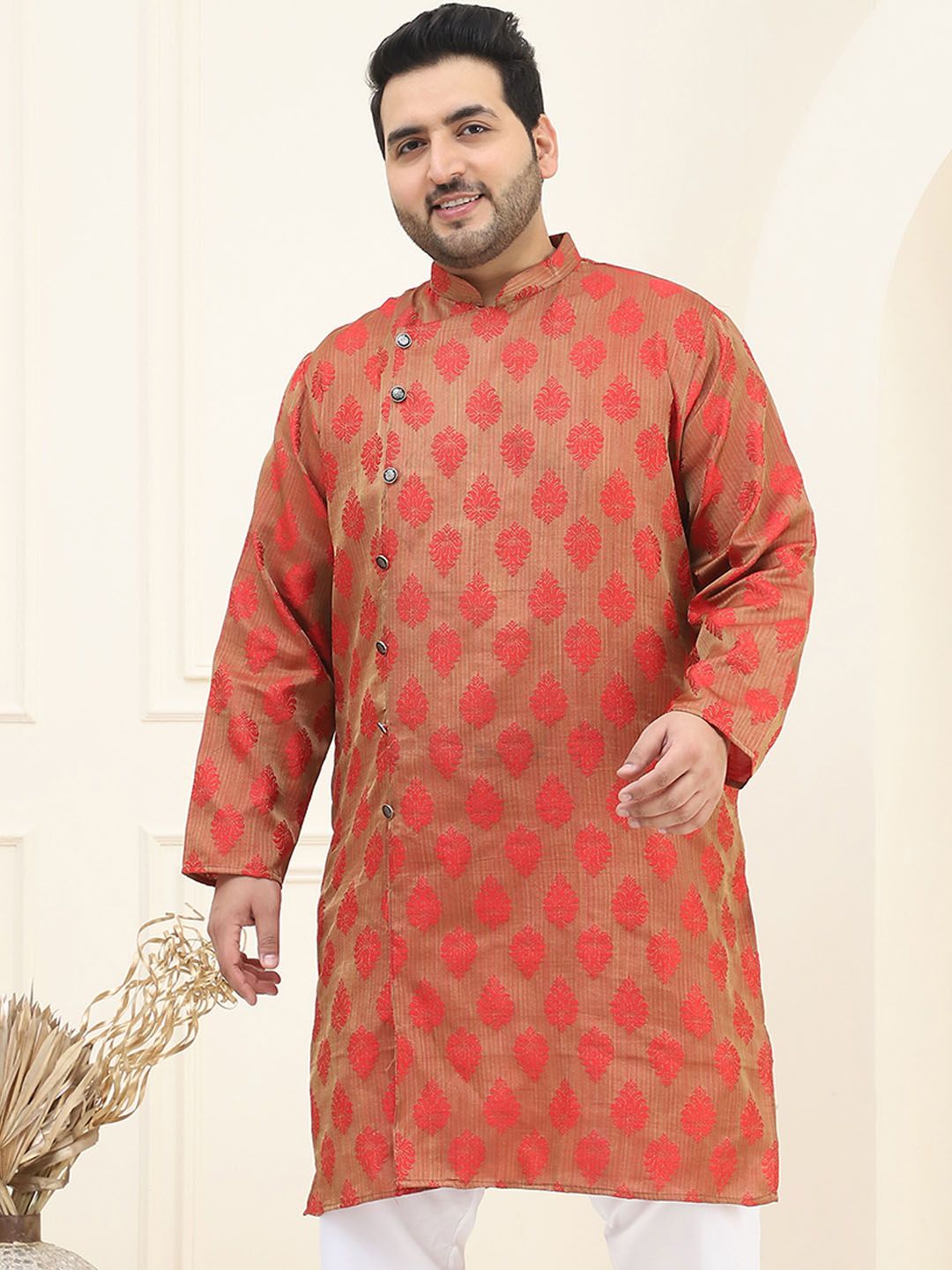 SOJANYA PLUS Size Motif Etnik Angrakha Band Collar Straight Kurta