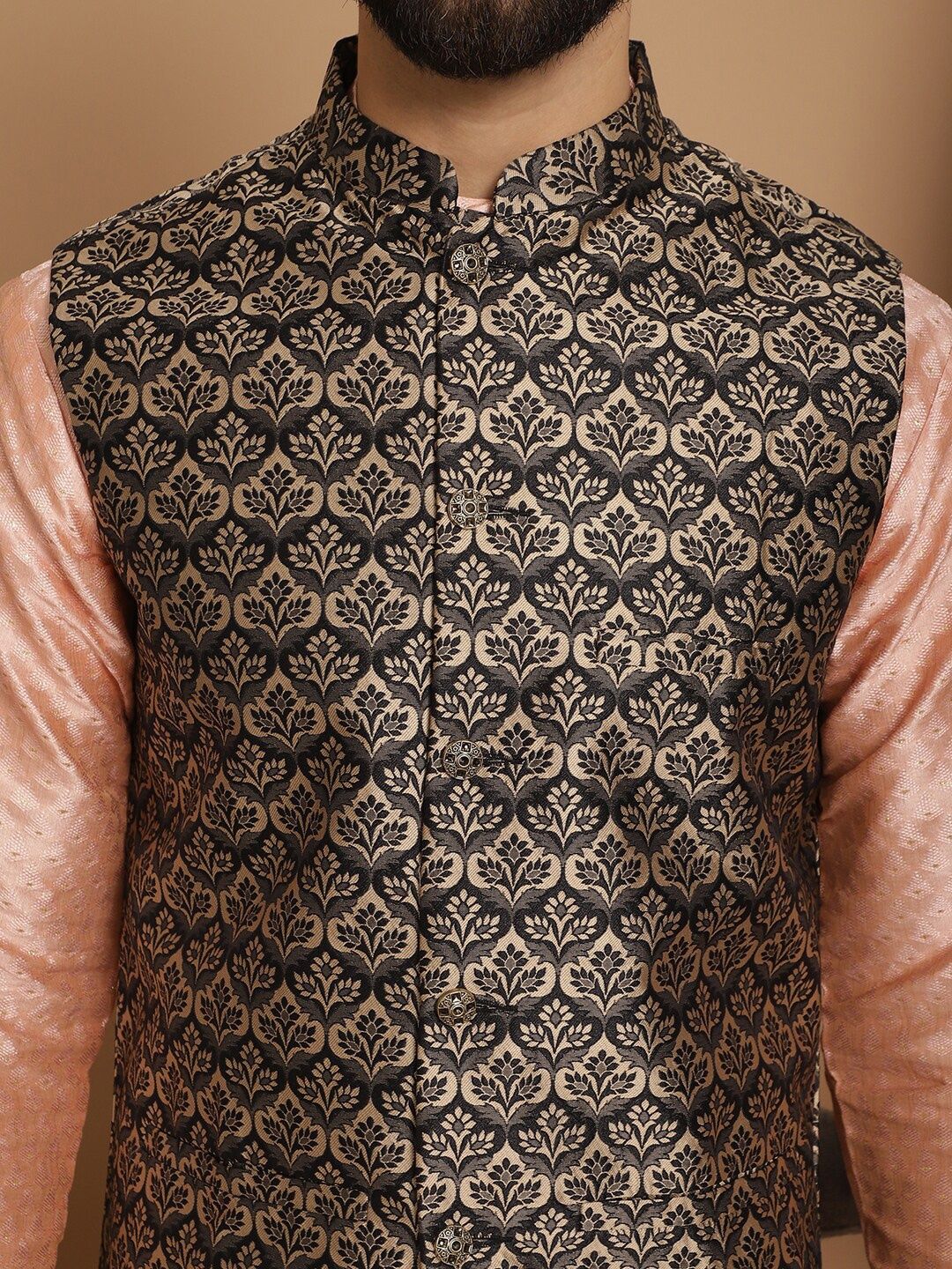 Motif Etnik Anouk Bersulam Kurta Sutera Jacquard Lurus Biasa dengan Churidar