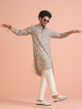 KISAH Floral Embroidered Kantha Work Mandarin Collar Straight Kurta with Trousers