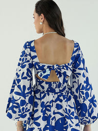 Pink Paprika by SASSAFRAS Women's Floral Printed Puff Sleeve Fit & Flare Dress