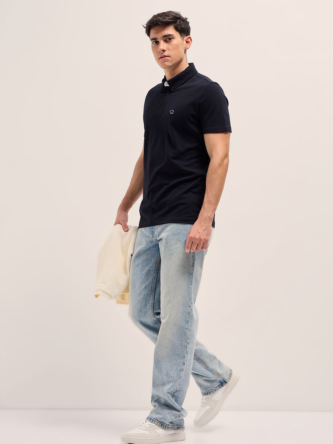 THE BEAR HOUSE Solid Polo Collar Pure Cotton T-shirt