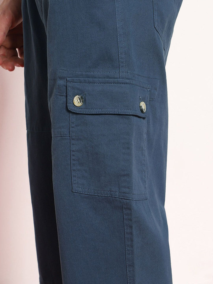 Urbano Fashion Men's Denim Blue Loose Baggy Fit Cargo Jogger