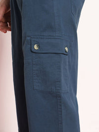 Urbano Fashion Men's Denim Blue Loose Baggy Fit Cargo Jogger