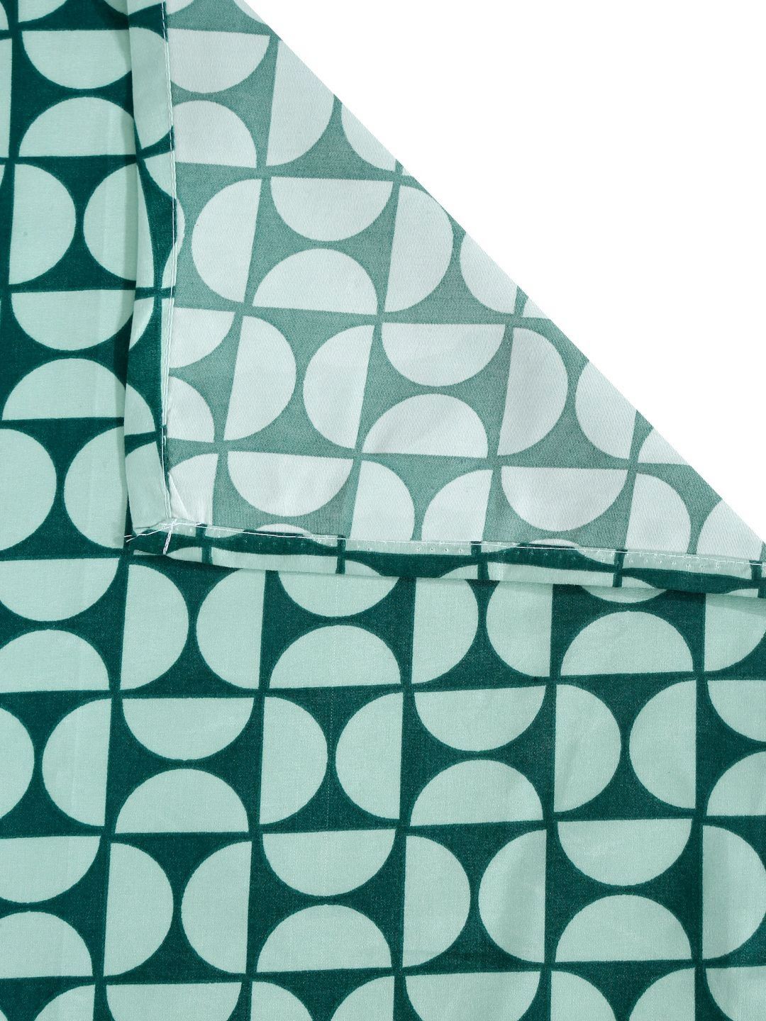 Aura Green & White Geometric Printed Flat 300TC Single Bedsheet With Pillow Cover