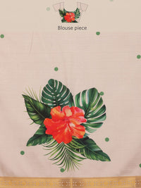 Silk Land Onam Special Floral Printed Kasavu Silk Saree