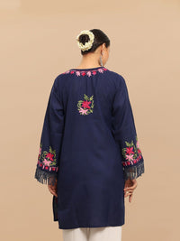 HOUSE OF KARI Falak Kashmiri Embroidered Flared Sleeves Thread Work Cotton Straight Kurta