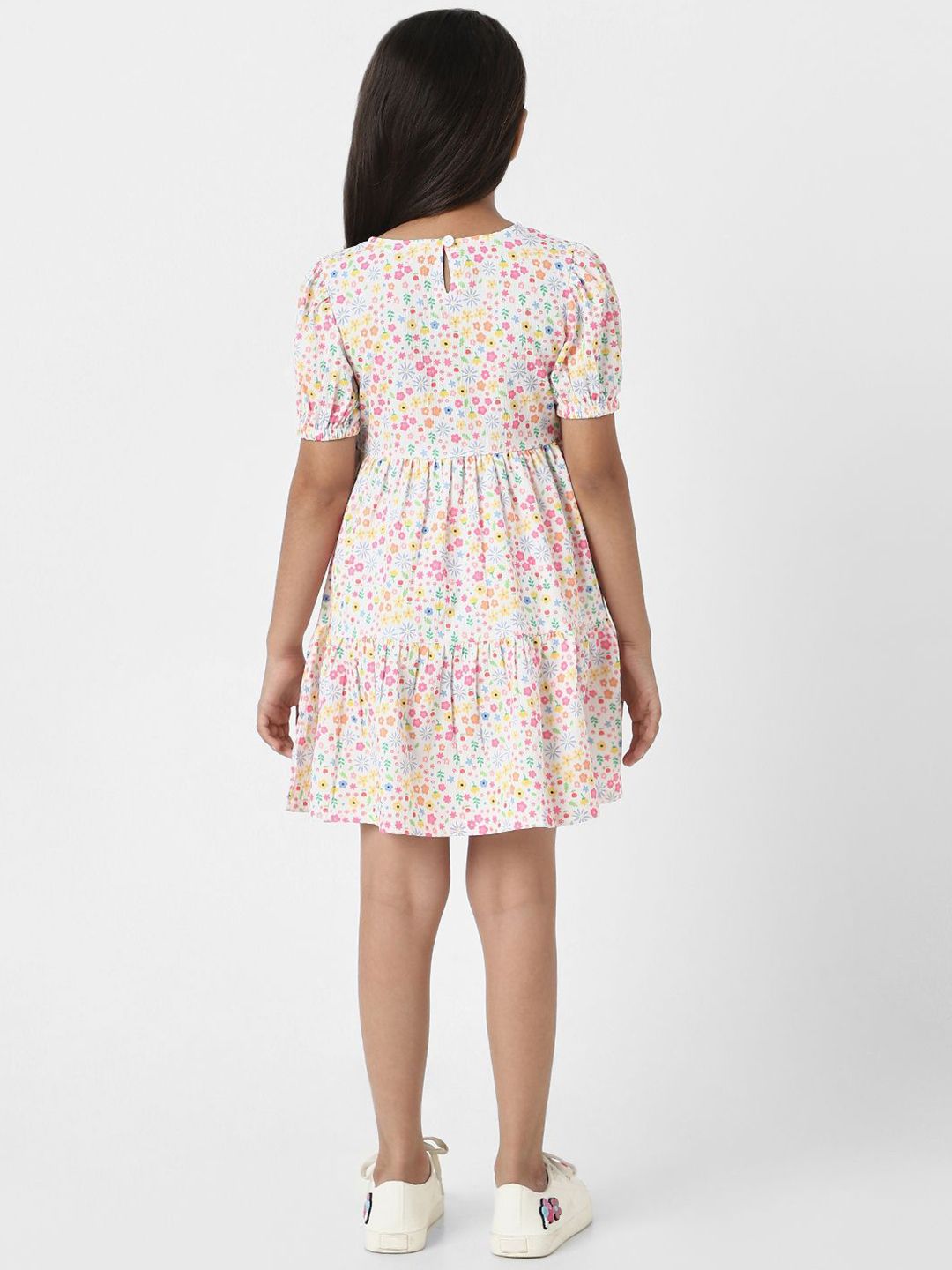 Nauti Nati Girls Floral Print White Cotton Frock