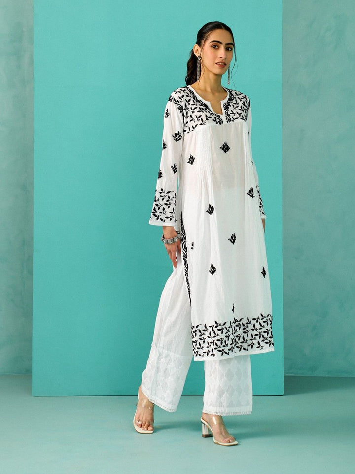 House of Chikankari Women White Cotton Chikankari Embroidered Kurta