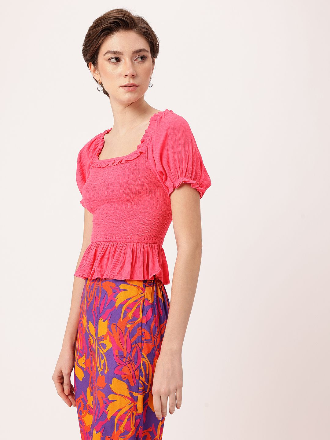 DressBerry Spectrum Smocked Off-Shoulder Fitted Top