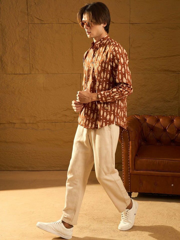 DENNISON Fish Block Printed Cotton Short Kurta