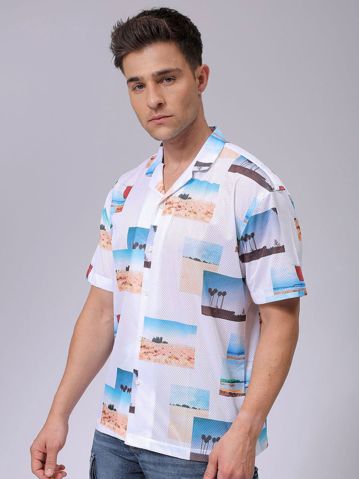 The Indian Garage Co Men Relaxed Fit Photo Printed Textured Resortwear Shirt