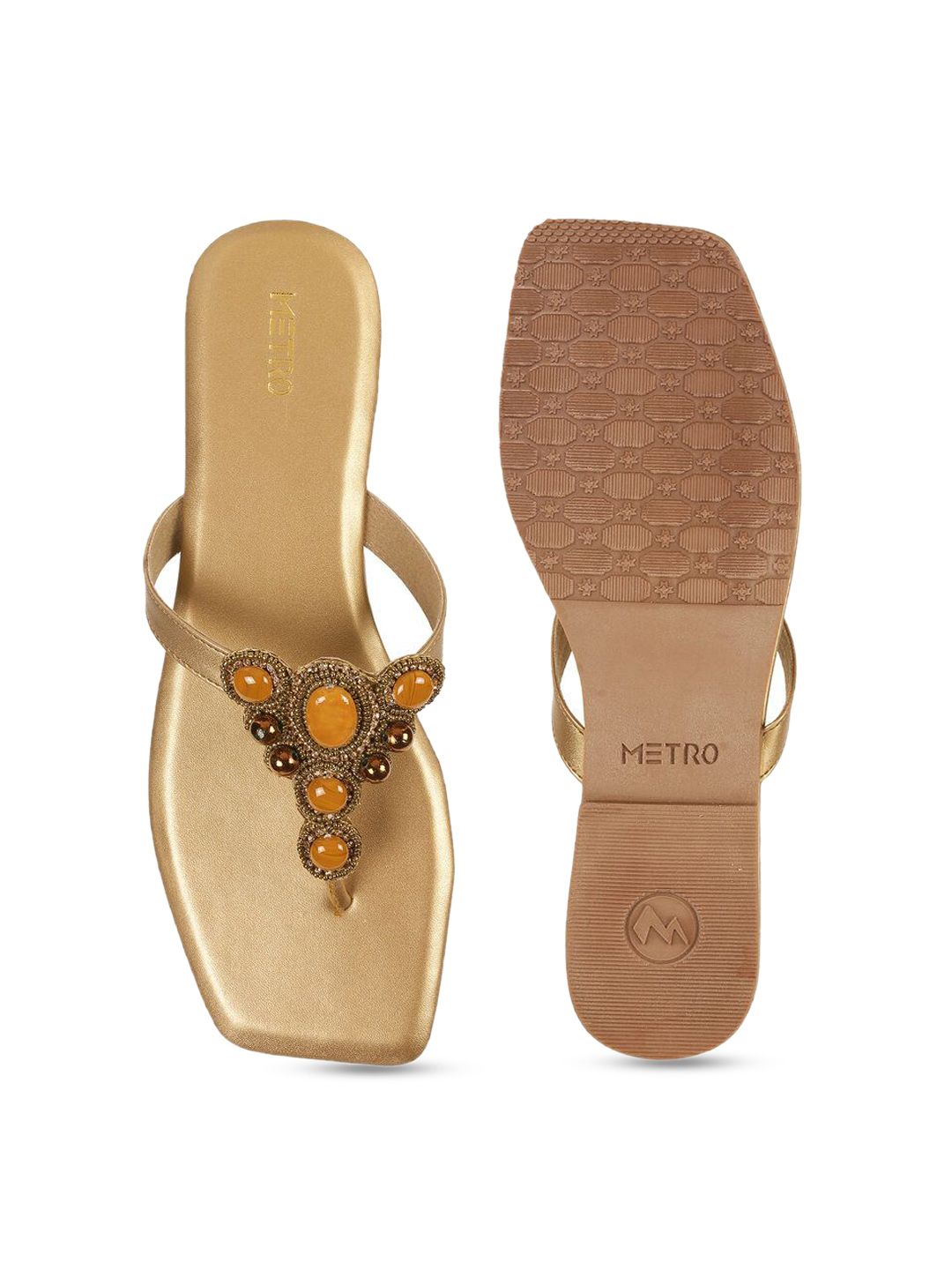 Metro Women Textured T-Strap Flats