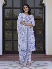 Kalini Wanita Paisley Kurta Kapas Tulen Biasa Dengan Seluar & Dengan Dupatta