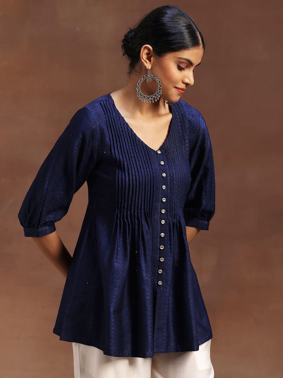 Libas Ethnic Motifs Woven Design V-Neck Pleated Kurti
