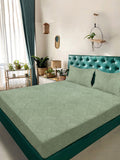 KLOTTHE Green Floral Embossed Printed Fitted 400TC King Bedsheet With 2 Pillow Cover