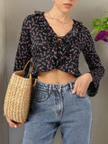 DressBerry Floral Talks Printed Ruffled Crop Top
