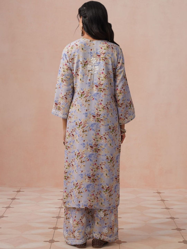 House of Chikankari Women Printed Regular Chikankari Kurta with Trousers
