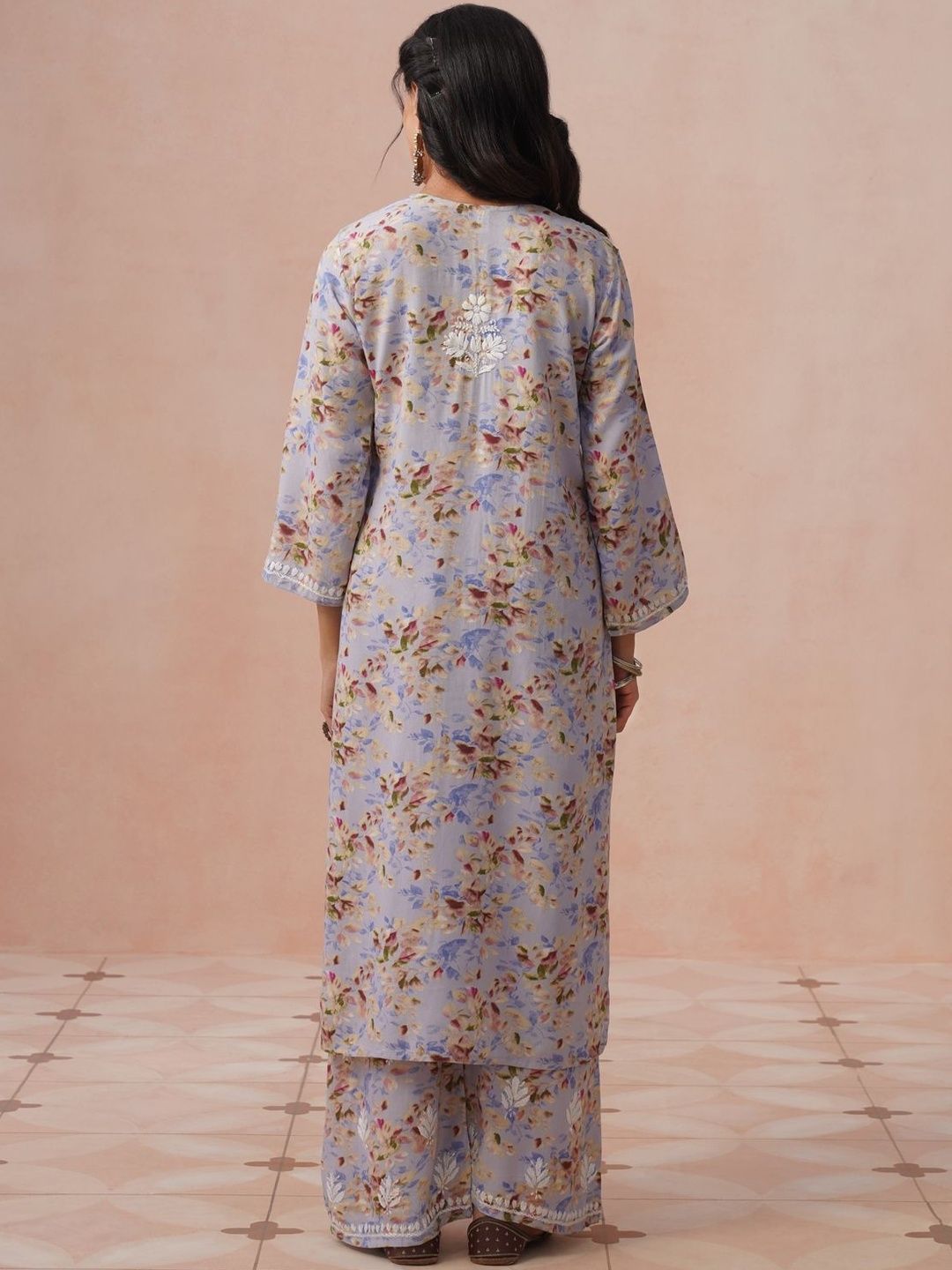 House of Chikankari Women Printed Regular Chikankari Kurta with Trousers
