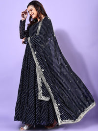 KALINI Leheriya Printed Round Neck Tiered Anarkali Kurta with Pyjamas & Dupatta