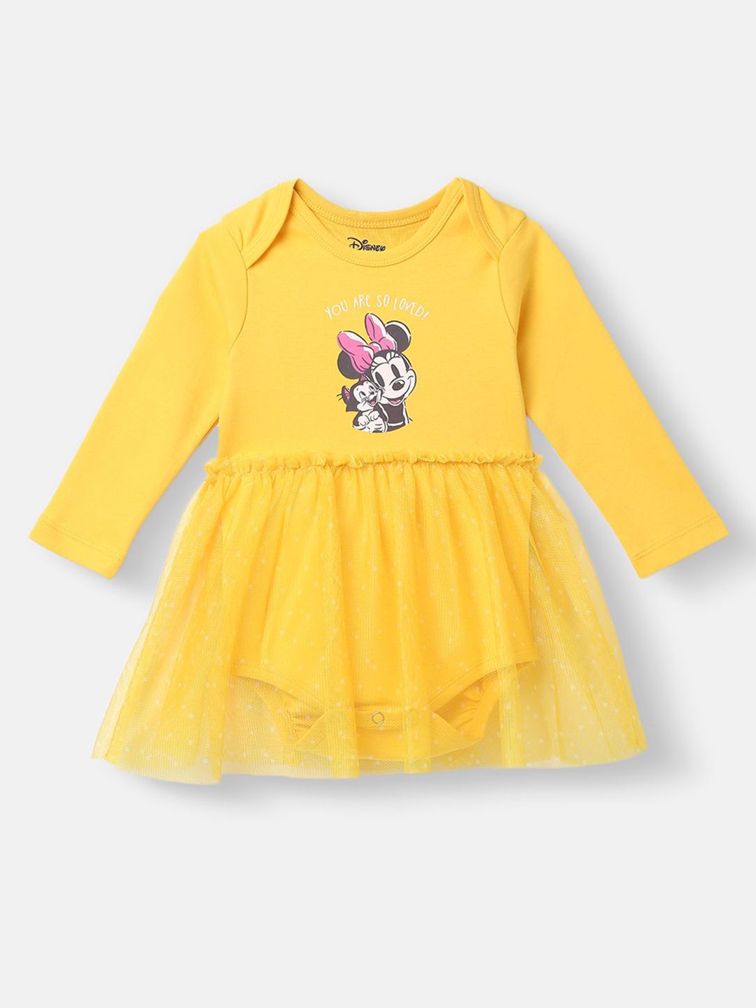 NautiNati Disney Infants Cotton Minnie Mouse Printed Dress with Bib and Headband