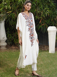 House of Chikankari Women Floral Embroidered Thread Work Crepe Kaftan Kurta