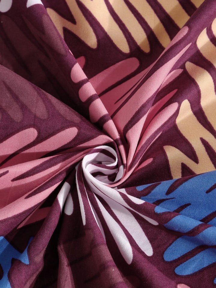 Aura Maroon & Blue Geometric 300 TC Set Cadar Double King 2.50 m x 2.25 m