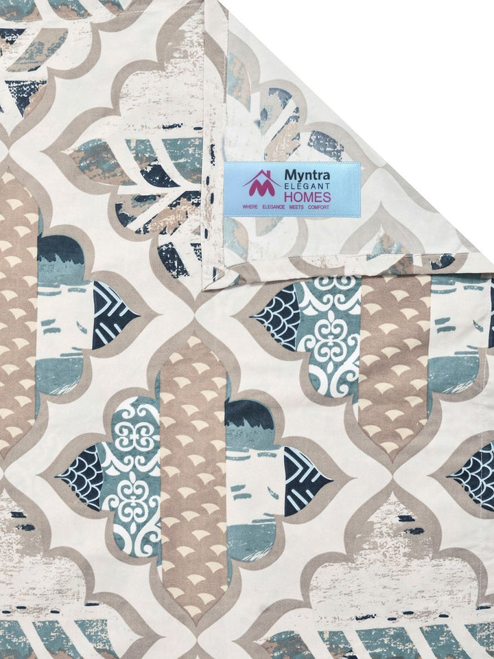 Myntra Elegant Homes Cream Geometric 300 TC King Double Bedsheet & 2 Pillow Cover