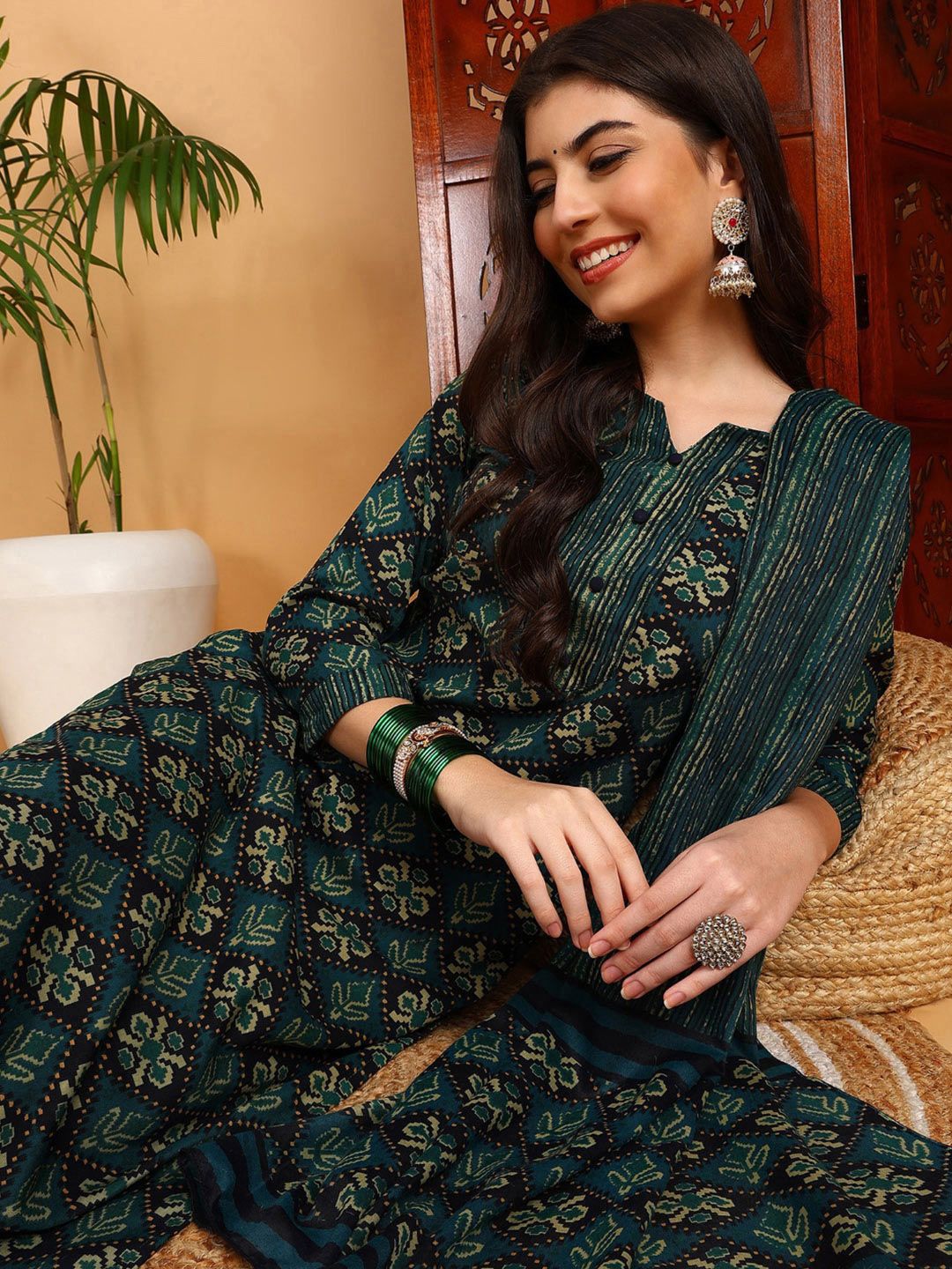 KALINI Ethnic Motifs Printed Kurta & Trousers With Dupatta