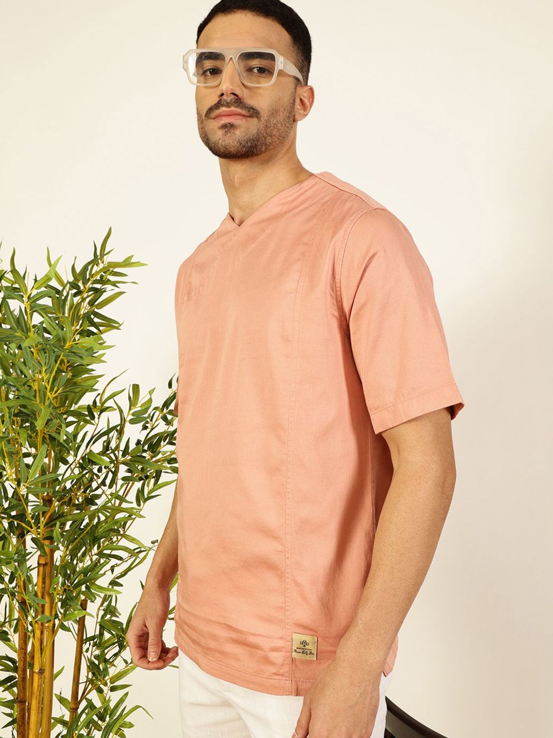 Thomas Scott Men Solid V-Neck Cotton Boxy T-Shirt