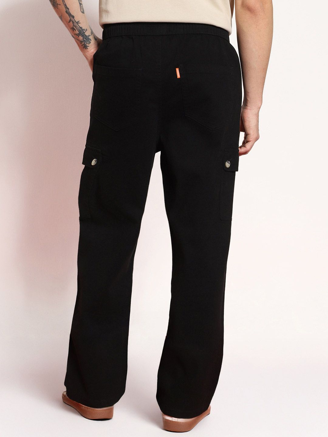 Urbano Fashion Men Black Loose Baggy Fit Cargo Jogger Chino with 6 Pockets Stretchable