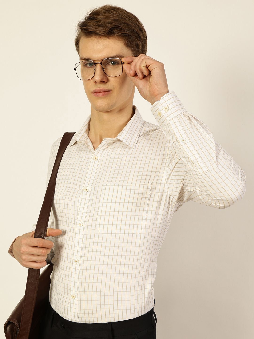 Thomas Scott Men Smart Spread Collar Gingham Checked Cotton Formal Shirt