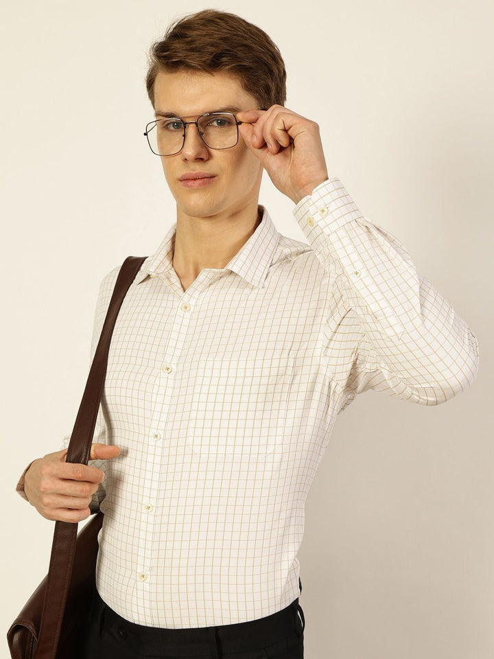 Thomas Scott Men Smart Spread Collar Gingham Checked Cotton Formal Shirt