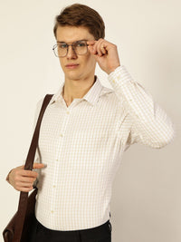 Thomas Scott Men Smart Spread Collar Gingham Checked Cotton Formal Shirt