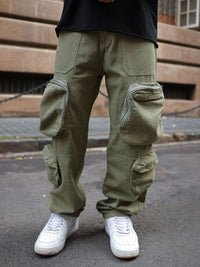 Powerlook Men Cotton Mid-Rise Baggy Fit Cargo Trousers