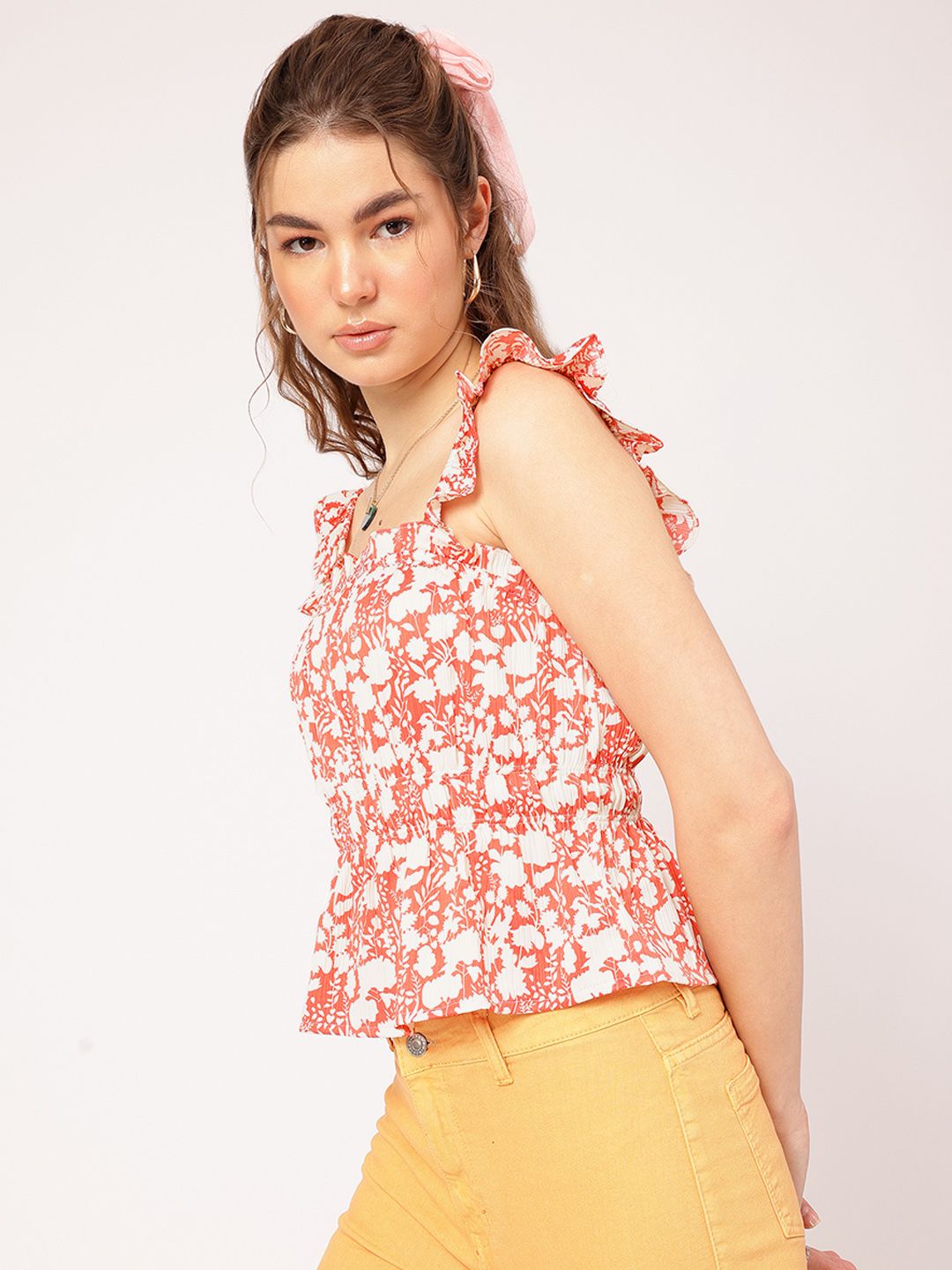 DressBerry Spring Fling Floral Cinched Waist Top