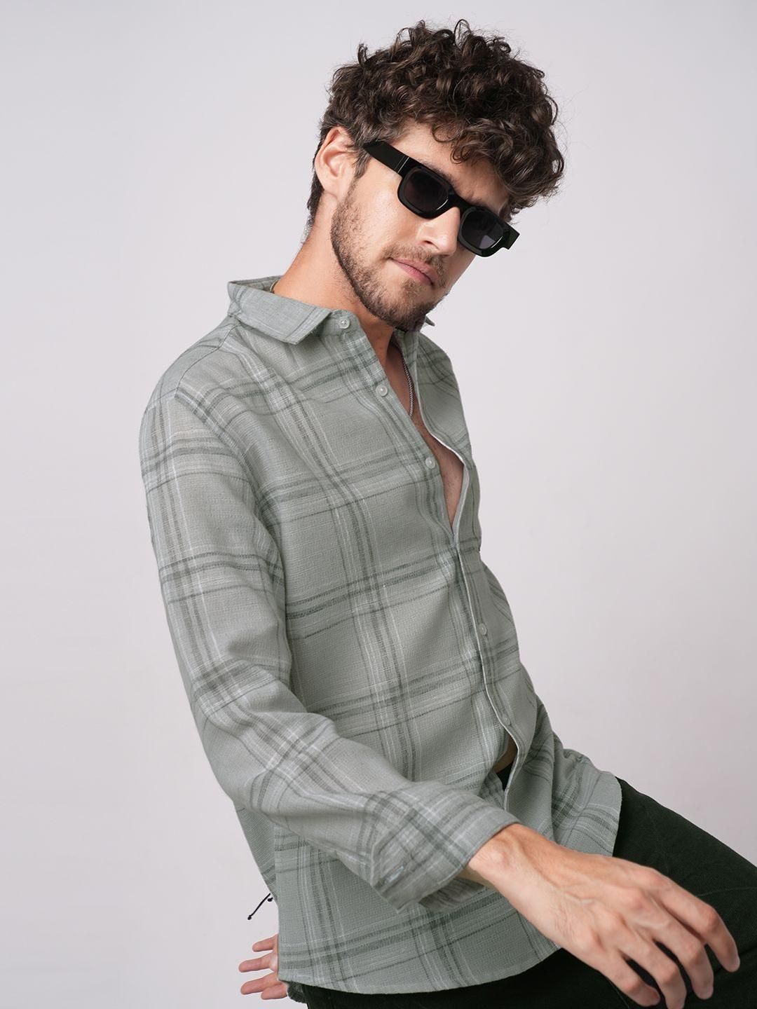 VASTRADO Classic Gauze Grid Tartan Checked Slim Fit Cotton Casual Shirt