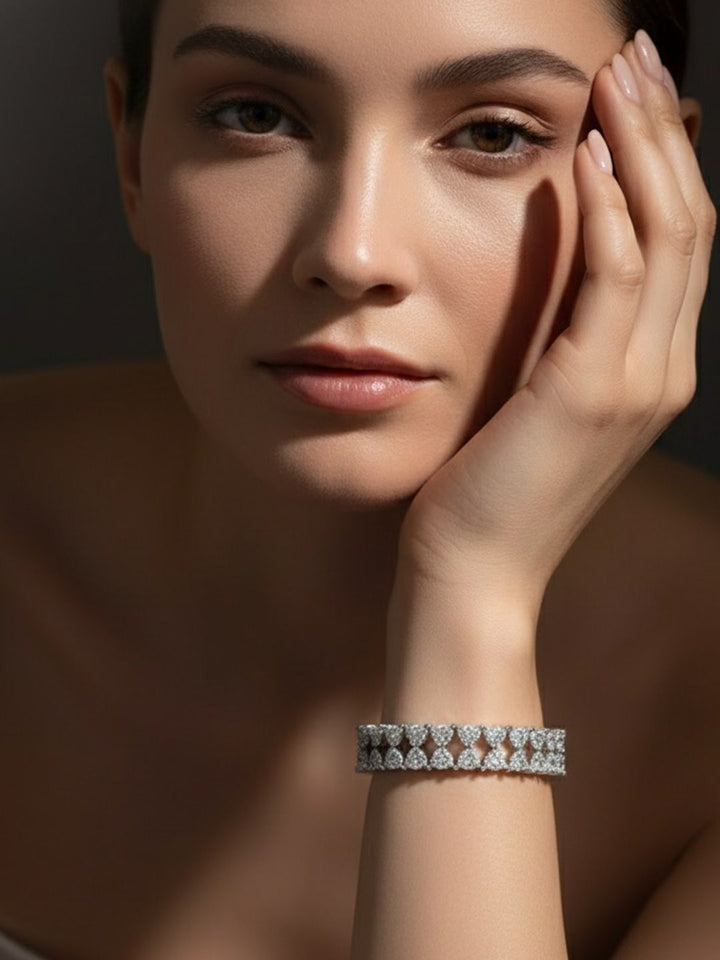 PANASH Women Brass American Diamond Silver-Plated Wraparound Bracelet